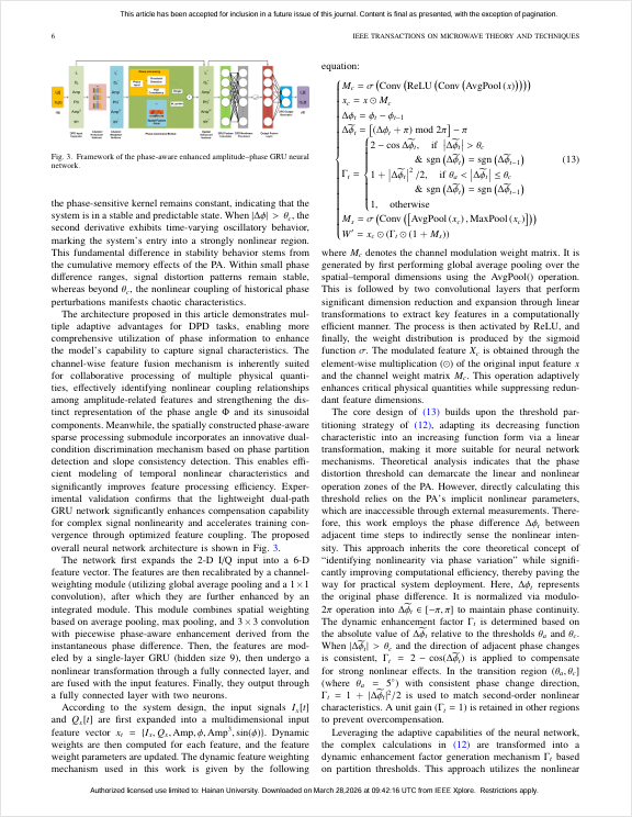Phase-Enhanced Amplitude-Phase Gated Recurrent Unit Neural Network for Digital Predistortion in RF Power Amplifiers.